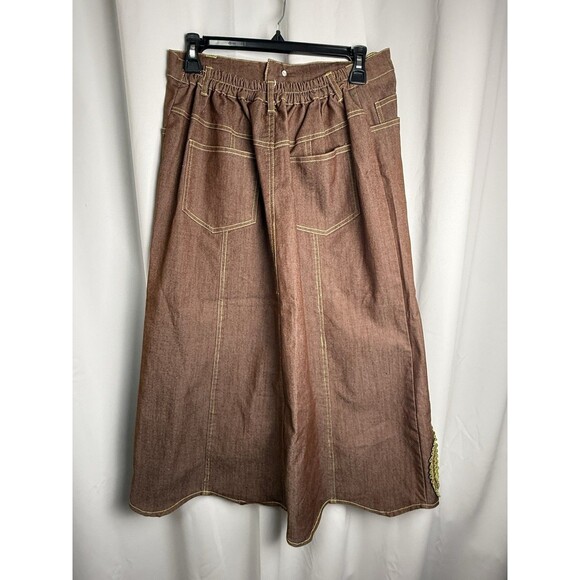 Vintage Molato 2 Piece Brown Denim Green Ruffled Jacket & Skirt Set Sz M - Picture 7 of 9